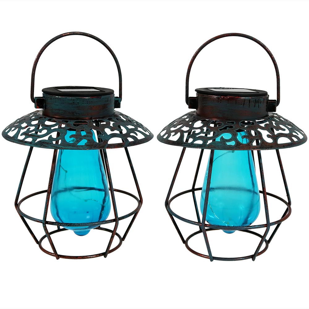 Sunnydaze Outdoor Caged Solar Lantern With Led String Lights And