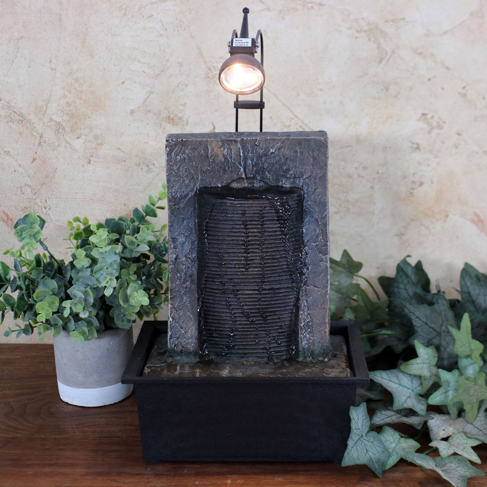 Sunnydaze Ancient Garden Wall Tabletop Water Fountain With Led Spotlight 16 Inch Tall