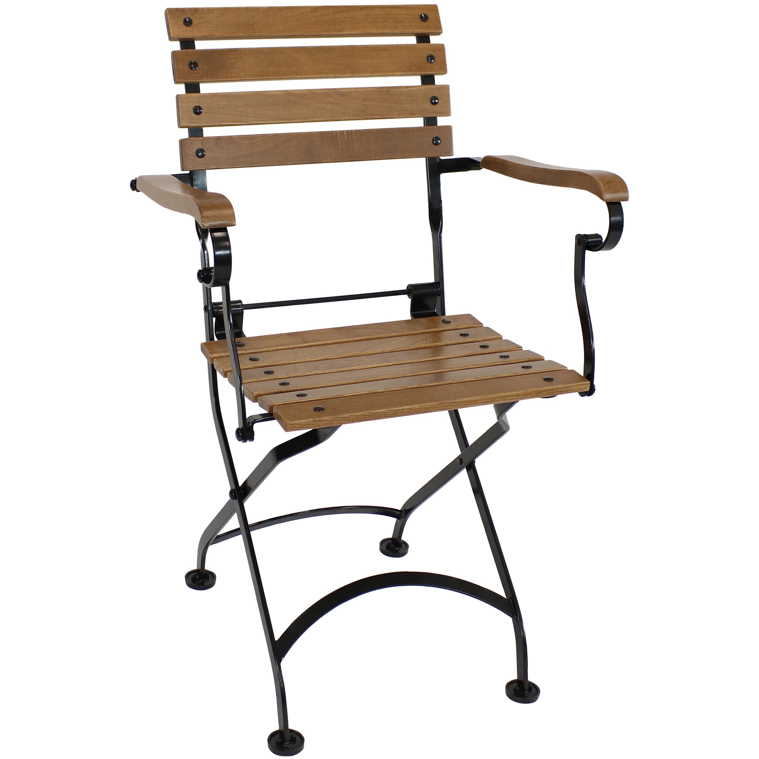 Sunnydaze Essential European Chestnut 3-Piece Folding Bistro Chair and Table  Set