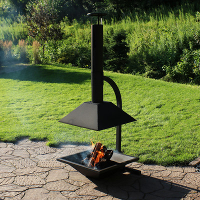 Sunnydaze Black Steel Outdoor Wood-Burning Modern Backyard Chiminea Fire Pit