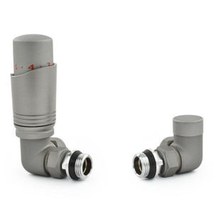 M-TRV-052-CR-PWP - Duran Modern TRV Corner Matte Metallic Grey Thermostatic Radiator Valves with Sleeves