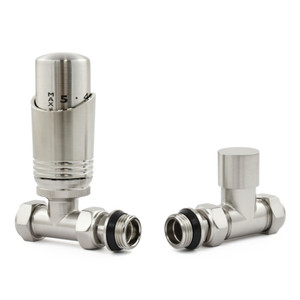 M-TRV-051-ST-SN - Duran Modern TRV Straight Brushed Satin Nickel Thermostatic Radiator Valves with Sleeves