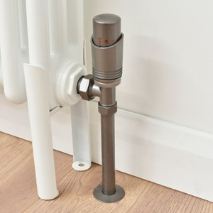 M-TRV-050-AG-MGP-PIP - Duran Modern TRV Angled Metallic Grey Thermostatic Radiator Valves with Sleeves