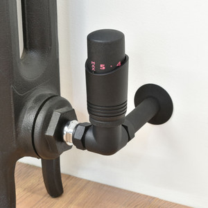 M-TRV-052-CR-TB-PIP - Duran Modern TRV Corner Textured Black Thermostatic Radiator Valves with Sleeves