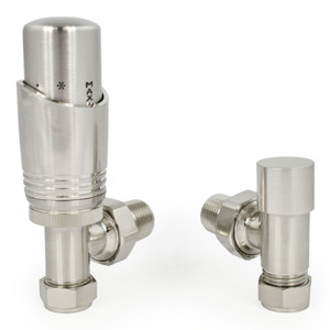 M-TRV-050-AG-SN-ALT00 - Duran Modern TRV Angled Brushed Satin Nickel Thermostatic Radiator Valves With Sleeves