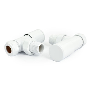 M-MAN-006-AG-W-ALT00 - Marvine Modern Manual Angled White Radiator Valves With Sleeves