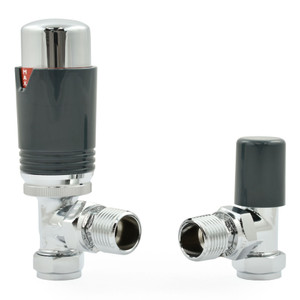 M-TRV-074-AG-CA - Exeter Modern TRV Angled Chrome & Anthracite Thermostatic Radiator Valves With Sleeves