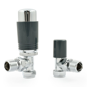 M-TRV-074-AG-CA-ALT01 - Exeter Modern TRV Angled Chrome & Anthracite Thermostatic Radiator Valves With Sleeves