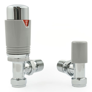 M-TRV-074-AG-CS-ALT00 - Exeter Modern TRV Angled Chrome & Silver Thermostatic Radiator Valves With Sleeves