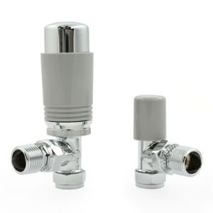 M-TRV-074-AG-CS-ALT01 - Exeter Modern TRV Angled Chrome & Silver Thermostatic Radiator Valves With Sleeves