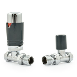 M-TRV-075-ST-CA - Exeter Modern TRV Straight Chrome & Anthracite Thermostatic Radiator Valves With Sleeves