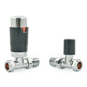 M-TRV-075-ST-CA-ALT00 - Exeter Modern TRV Straight Chrome & Anthracite Thermostatic Radiator Valves With Sleeves