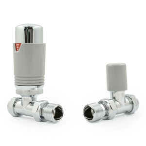M-TRV-075-ST-CS - Exeter Modern TRV Straight Chrome & Silver Thermostatic Radiator Valves With Sleeves