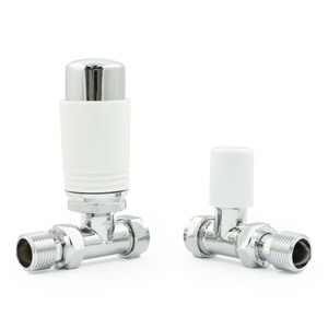 M-TRV-075-ST-CW-ALT01 - Exeter Modern TRV Straight Chrome & White Thermostatic Radiator Valves With Sleeves