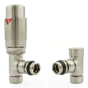 M-TRV-071-AG-SN - Ramone Modern TRV Angled Brushed Satin Nickel Thermostatic Radiator Valves With Sleeves