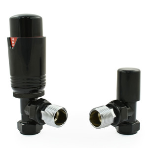 M-TRV-074-AG-FB - Exeter Modern TRV Angled Full Black Thermostatic Radiator Valve