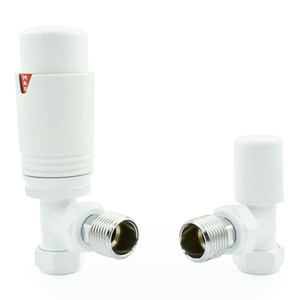 M-TRV-074-AG-WW - Exeter Modern TRV Angled All-White Thermostatic Radiator Valve With Sleeves