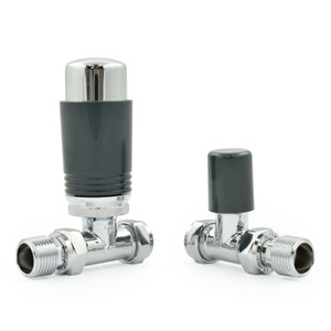 M-TRV-075-ST-CA-ALT01 - Exeter Modern TRV Chrome & Anthracite Towel Radiator Valves With Sleeves