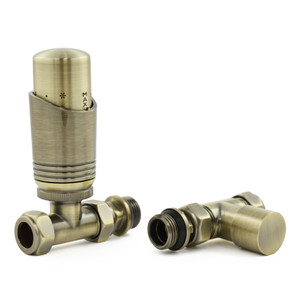 M-TRV-051-ST-AB-ALT00 - Duran Modern TRV Antique Brass Towel Radiator Valves with Sleeves