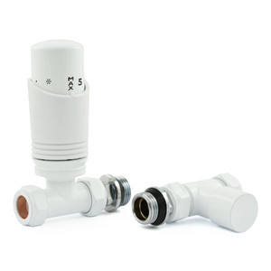 M-TRV-051-ST-W-ALT00 - Duran Modern TRV White Towel Radiator Valves with Sleeves