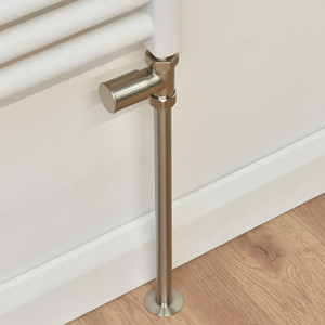 M-MAN-007-ST-SN-PIP - Marvine Modern Manual Brushed Towel Satin Nickel Radiator Valves With Sleeves