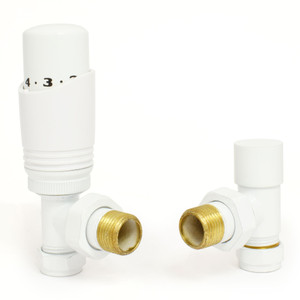 M-TRV-050-AG-W - Duran Modern TRV Angled White Thermostatic Radiator Valves with Sleeves