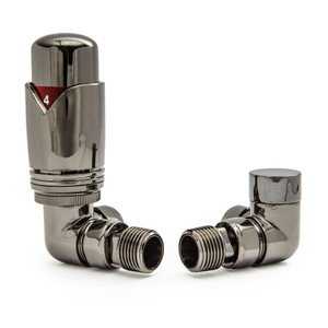 M-TRV-003-CR-BL - Ramone Modern TRV Corner Black Nickel Thermostatic Radiator Valves with Sleeves