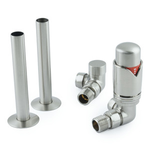 M-TRV-003-CR-SN-PIP-ALT00 - Ramone Modern TRV Corner Brushed Satin Nickel Thermostatic Radiator Valves with Sleeves