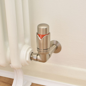 M-TRV-003-CR-SN-PIP - Ramone Modern TRV Corner Brushed Satin Nickel Thermostatic Radiator Valves with Sleeves