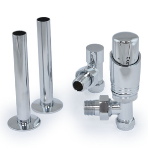 M-TRV-050-AG-C-PIP-ALT00 - Duran Modern TRV Angled Chrome Thermostatic Radiator Valves with Sleeves