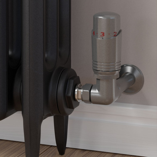 M-TRV-052-CR-MGP-CU00 - Duran Modern TRV Corner Metallic Grey Thermostatic Radiator Valves with Sleeves