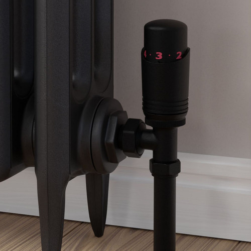 M-TRV-050-AG-TB-CU00 - Duran Modern TRV Angled Textured Black Thermostatic Radiator Valves with Sleeves