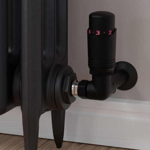 M-TRV-052-CR-TB-CU00 - Duran Modern TRV Corner Textured Black Thermostatic Radiator Valves