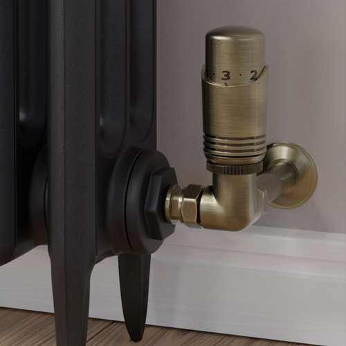 M-TRV-052-CR-AB-CU00 - Duran Modern TRV Corner Antique Brass Thermostatic Radiator Valves With Sleeves