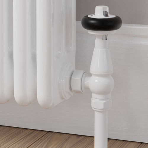 T-TRV-019-AG-W-CU00 - Flatford Traditional TRV Angled White Thermostatic Radiator Valves With Sleeves