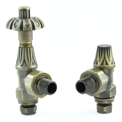 T-TRV-029-AG-OEB - Arlington Traditional TRV Angled Old English Brass Thermostatic Radiator Valves With Sleeves