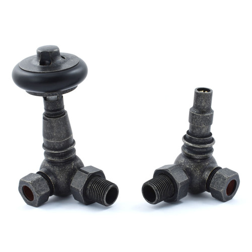 T-TRV-049-CR-PEW - Ascott Traditional TRV Corner Pewter Radiator Valves With Sleeves