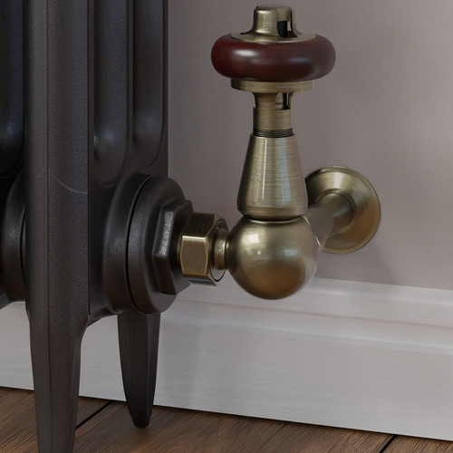 T-MAN-022-CR-AB-CU00 - Eastbury Traditional Manual Corner Antique Brass Radiator Valves With Sleeves