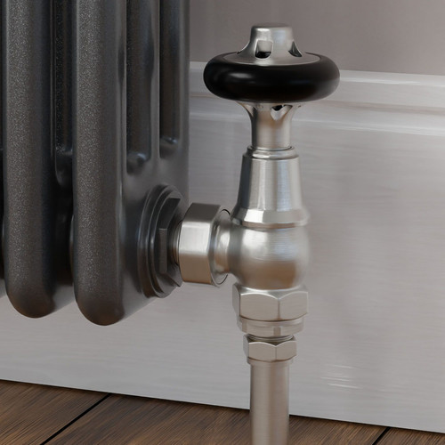 T-MAN-045-AG-SN-CU00 - Chastleton Traditional Manual Angled Brushed Satin Nickel Radiator Valves With Sleeves