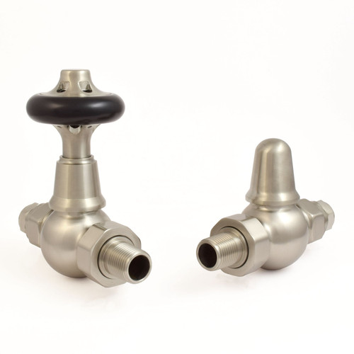 T-MAN-046-ST-SN - Chastleton Traditional Manual Straight Brushed Satin Nickel Radiator Valves With Sleeves