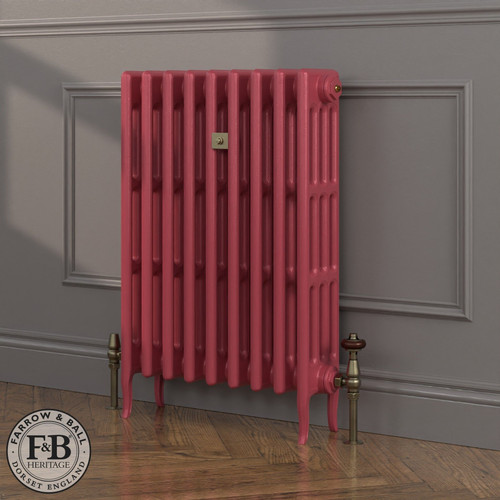 CI-RC813-RED-FB-LS04 - Richmond Red 4 Column Victorian Cast Iron Radiator H813mm x W395mm