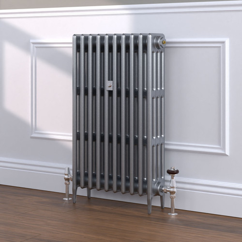 CI-RC813-SIL-TH - Richmond Silver 4 Column Victorian Cast Iron Radiator H813mm x W2378mm