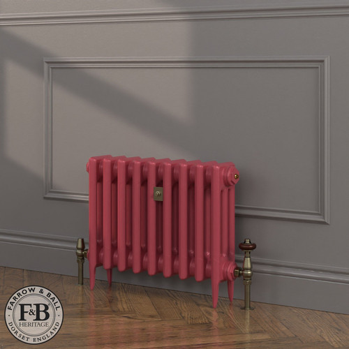 CI-SH450-RED-FB-LS04 - Shelbourne Red 3 Column Victorian Cast Iron Radiator H450mm x W453mm