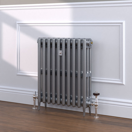 CI-SH645-SIL-TH - Shelbourne Silver 3 Column Victorian Cast Iron Radiator H645mm x W1786mm