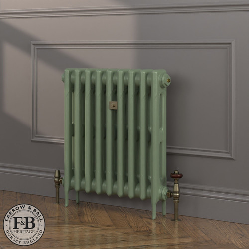 CI-RK660-GRN-FB-LS04 - Rook Green 2 Column Victorian Cast Iron Radiator H660mm x W2363mm