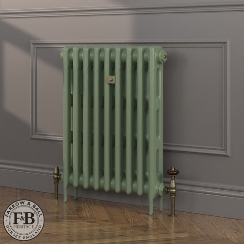 CI-RK760-GRN-FB-LS04 - Rook Green 2 Column Victorian Cast Iron Radiator H760mm x W2015mm