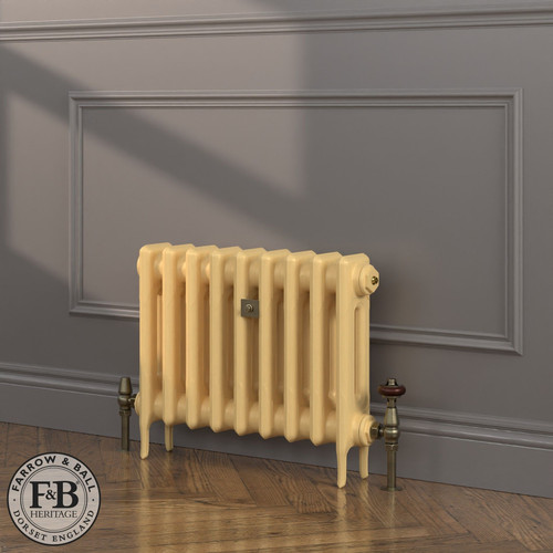 CI-RK460-YEL-FB-LS04 - Rook Yellow 2 Column Victorian Cast Iron Radiator H460mm x W519mm