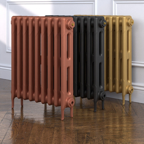 CI-RK660-MET-COPPER-NAT-CAST-GOLD-ALT00 - Rook 2 Column Victorian Electric Cast Iron Radiator H660mm x W523mm