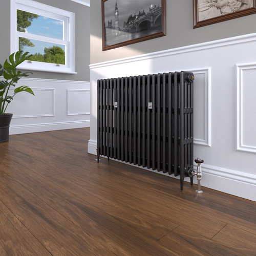 CI-RC760-20-MET-NAT-CAST-LS00 - Richmond 4 Column Victorian Electric Cast Iron Radiator H760mm x W889mm