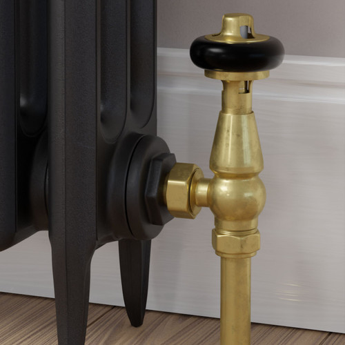 T-TRV-019-AG-UB-CU00 - Flatford Traditional TRV Angled Un-Lacquered Brass Thermostatic Radiator Valves